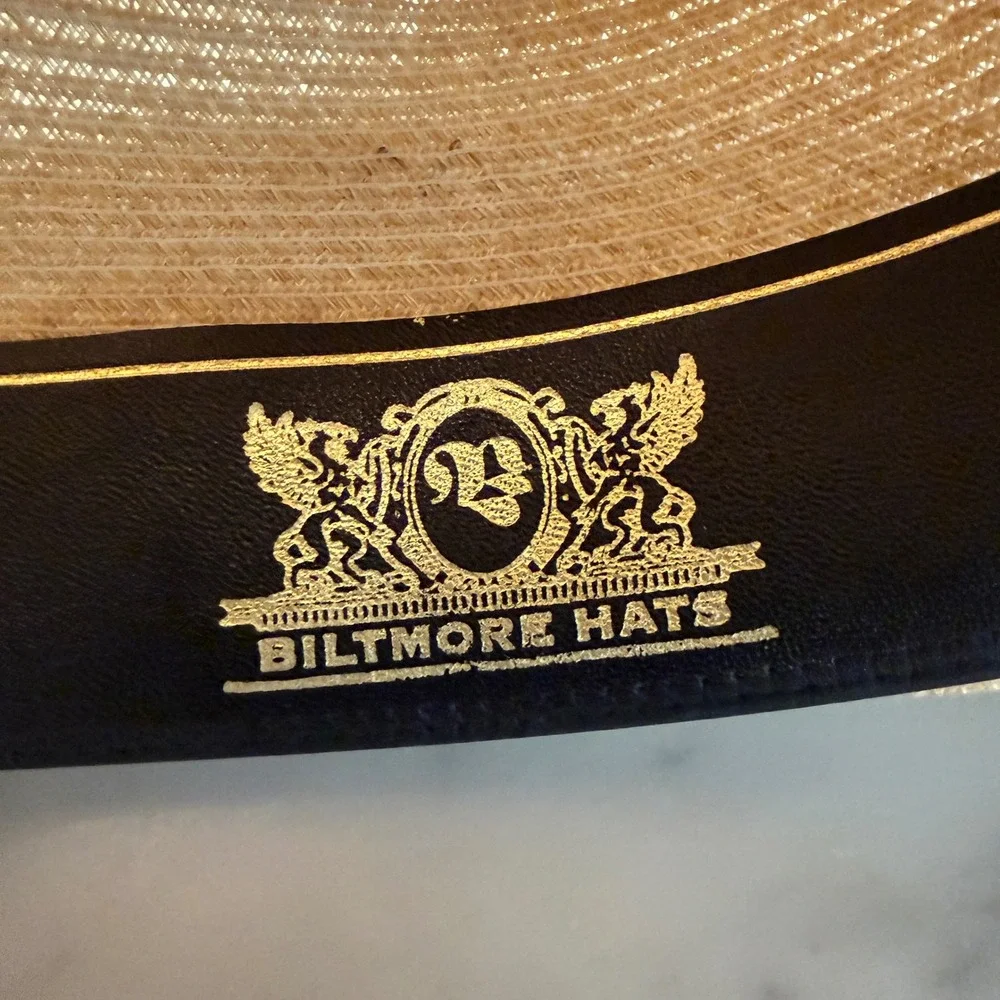 Biltmore Hats Mens Tan Straw Fedora Hat Size 7 56 Made in USA Brown Band Bow